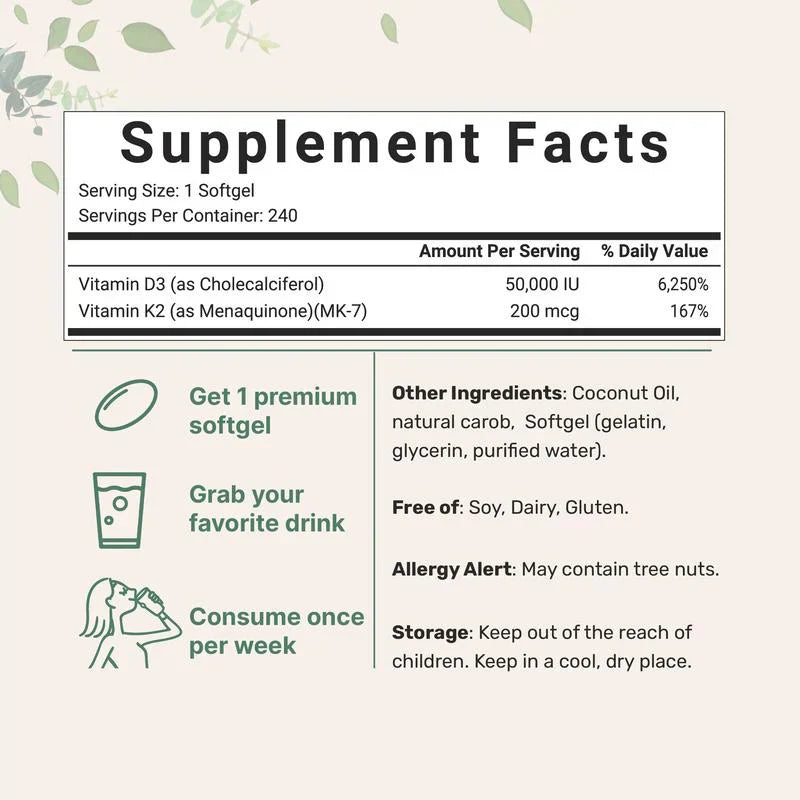 Capsules sadimanes de vitamine D3 K2