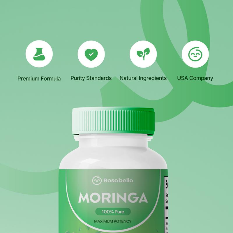 Capsules Rosabella Moringa (800 mg) pour soutenir le système immunitaire, la santé intestinale et les vitamines