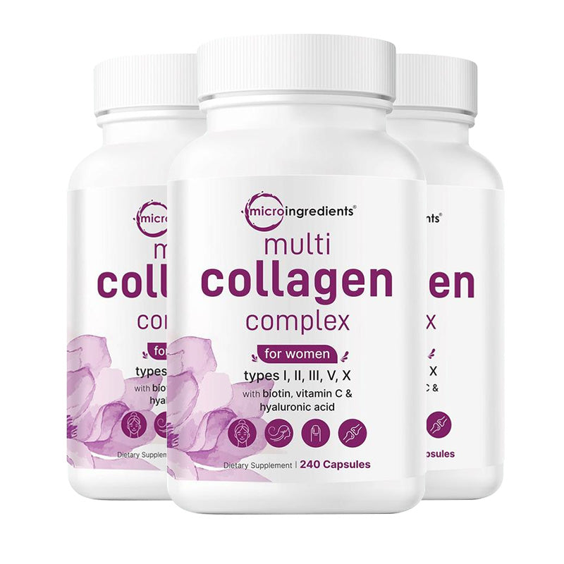 Micro Ingrédients: complexe multi-collations, 240 capsules | Type I, II, III, V, X avec acide hyaluronique, biotine, vitamine C | Peptides protéiques hydrolysés