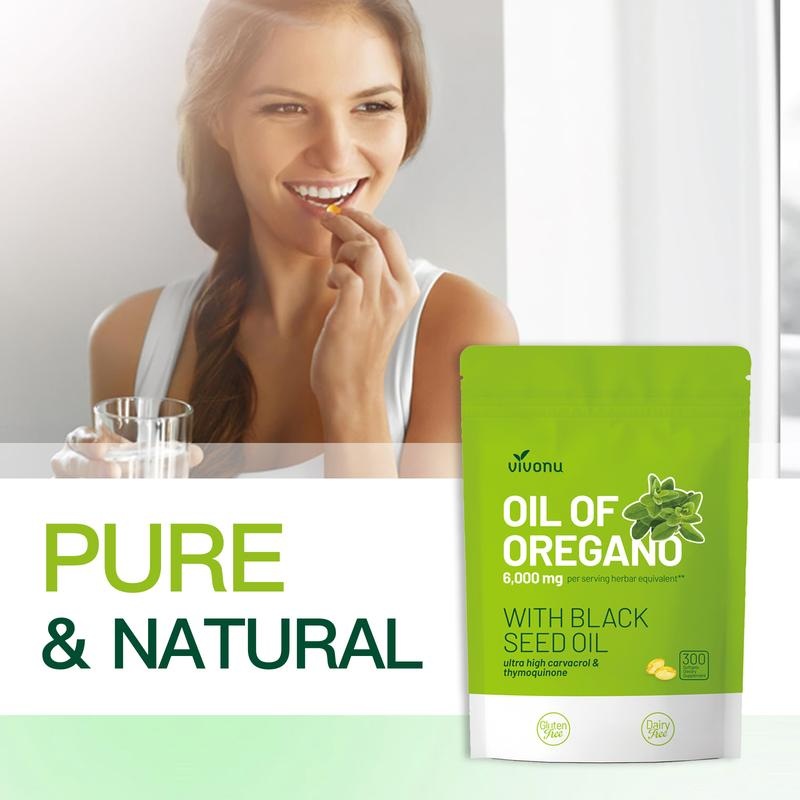 Huile d'origan avec de l'huile de cumin noir (300 capsules) | Antioxydants naturels | Support nutritif | Suppléments alimentaires végétaux très efficaces