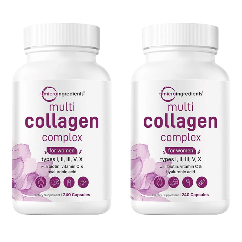 Micro Ingrédients: complexe multi-collations, 240 capsules | Type I, II, III, V, X avec acide hyaluronique, biotine, vitamine C | Peptides protéiques hydrolysés
