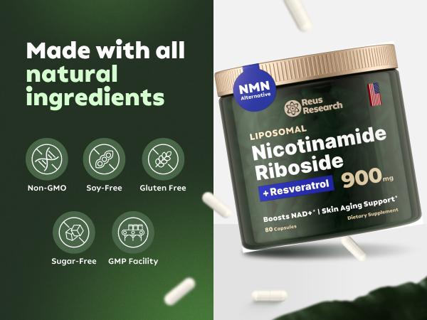 '-Reus Research NR900-NAD + Suppléments alimentaires pour soutenir le vieillissement cutané, pour plus d'énergie et de concentration - 80 pièces-vitamine et suppléments de bien-être