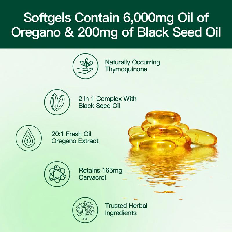 Huile d'origan avec de l'huile de cumin noir (300 capsules) | Antioxydants naturels | Support nutritif | Suppléments alimentaires végétaux très efficaces