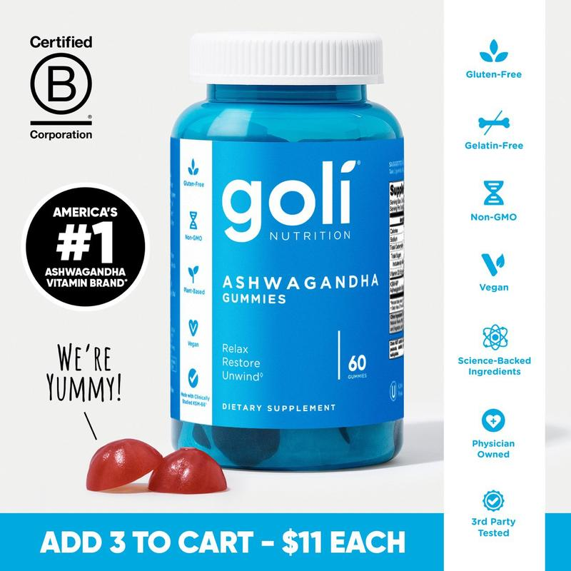 Goli Ashwagandha et Vitamin D Gummy Bears-Berle Mix, KSM-66, végétalien, légumes, génie génétique sans gluten et sans gélatine.