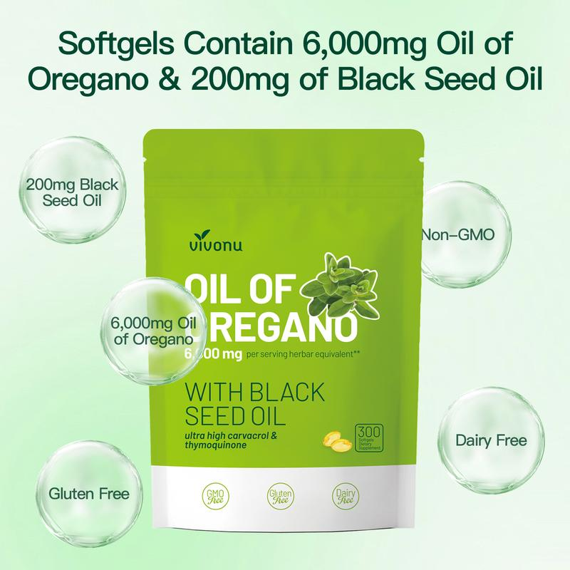 Huile d'origan avec de l'huile de cumin noir (300 capsules) | Antioxydants naturels | Support nutritif | Suppléments alimentaires végétaux très efficaces