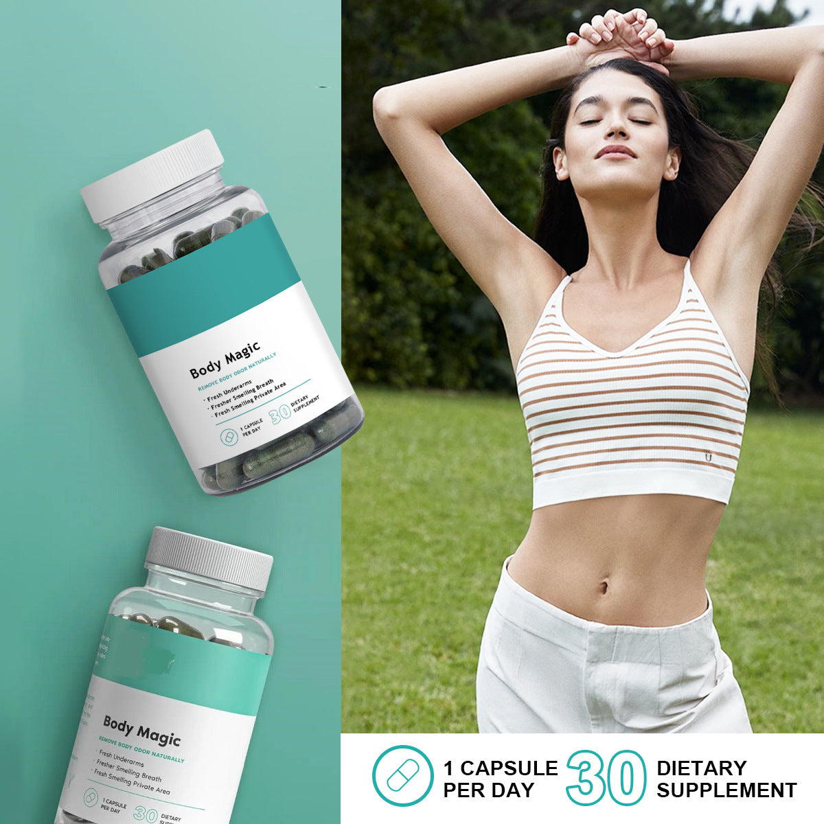 Corps magique chlorophylle pilule-odeur corporelle, détoxification et peau