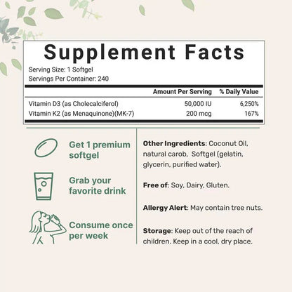 Capsules sadimanes de vitamine D3 K2