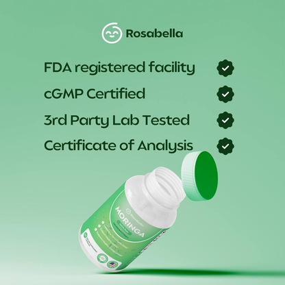 Capsules Rosabella Moringa (800 mg) pour soutenir le système immunitaire, la santé intestinale et les vitamines
