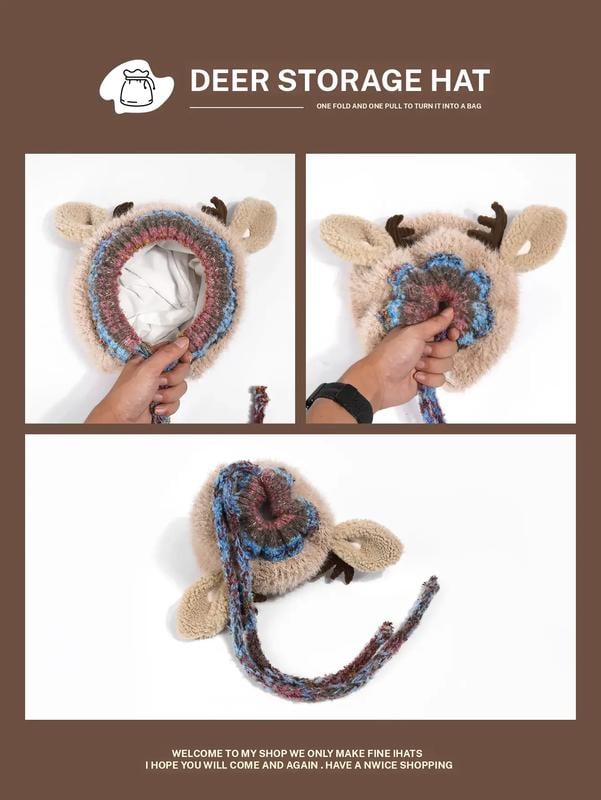 🎁Top Choice for Christmas Gifts! 🦌 Creative Antler Hat & Bag 2-in-1 – Practical and Adorable 🎄