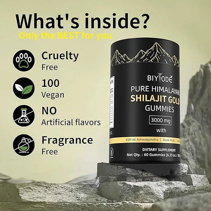 Shilajit Gummies: Pure Shilajit Himalayan Rich in Ashwagandha Gaulshura Fulvic Acid 85 Micronutrients Suitable for Men and Women No Added Sugar Non-GMO 100% Natural Organic 60 Gummies