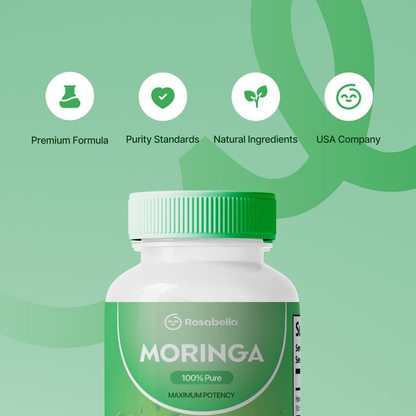 Capsules Rosabella Moringa (800 mg) pour soutenir le système immunitaire, la santé intestinale et les vitamines