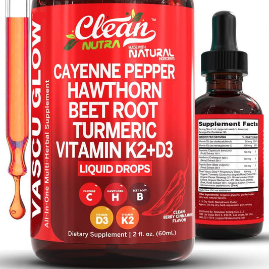 Suppléments nutritionnels de poivre de Cayenne, gouttes liquides + baies d'aubépine, vitamine D3 et K2, poudre de racine de lit rouge biologique, cannelle de Ceylan, curcume de curcumine, Panax Ginseng