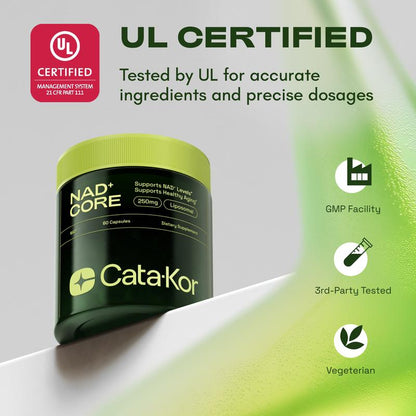 Cata-kor 250 mg-nad + suppléments nutritionnels pour soutenir le vieillissement cutané, pour plus d'énergie et de concentration - 60 pièces-vitamine et des suppléments nutritionnels du bien-être, comestibles