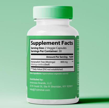 Capsules Rosabella Moringa (800 mg) pour soutenir le système immunitaire, la santé intestinale et les vitamines