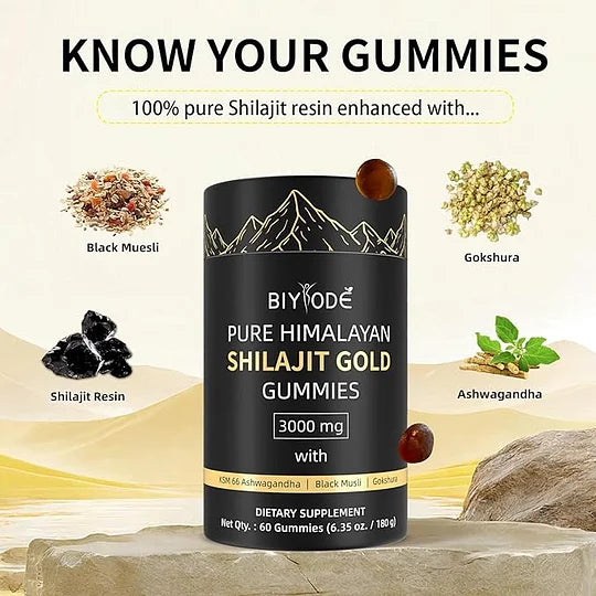 Shilajit Gummies: Pure Shilajit Himalayan Rich in Ashwagandha Gaulshura Fulvic Acid 85 Micronutrients Suitable for Men and Women No Added Sugar Non-GMO 100% Natural Organic 60 Gummies